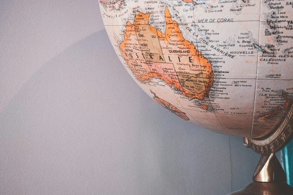 Australia on a world globe