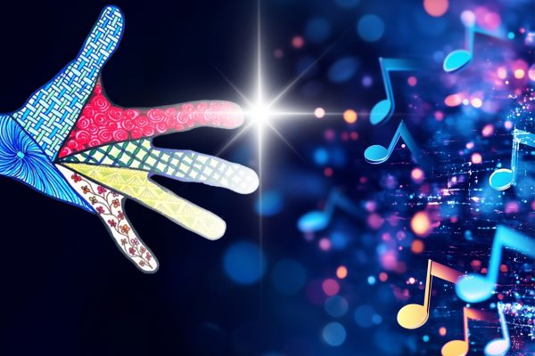 Music Notes with ESH colored hand reaching for them